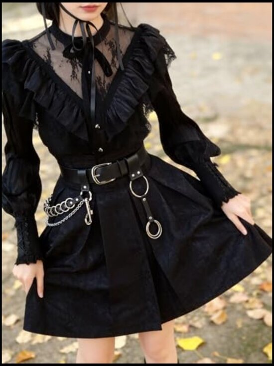 Adjustable Faux Leather Punk Chain Belt with Alloy Rings & Clip Chain main image 7